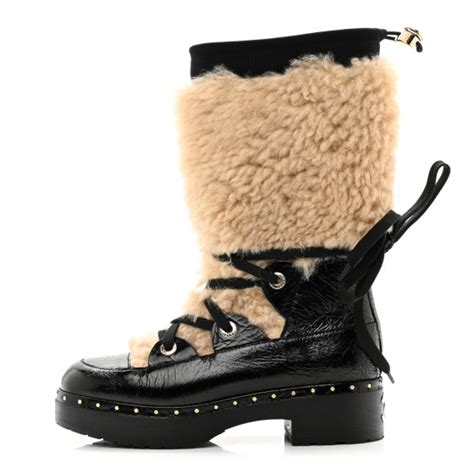 chanel sheepskin boots|CHANEL Shearling Crackled Sheepskin Chain Studded CC High .